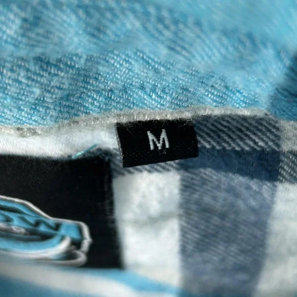 Busch Light Shirt Mens Medium Blue Plaid Flannel Angry Minnow Vintage Beer Logo - Picture 3 of 12